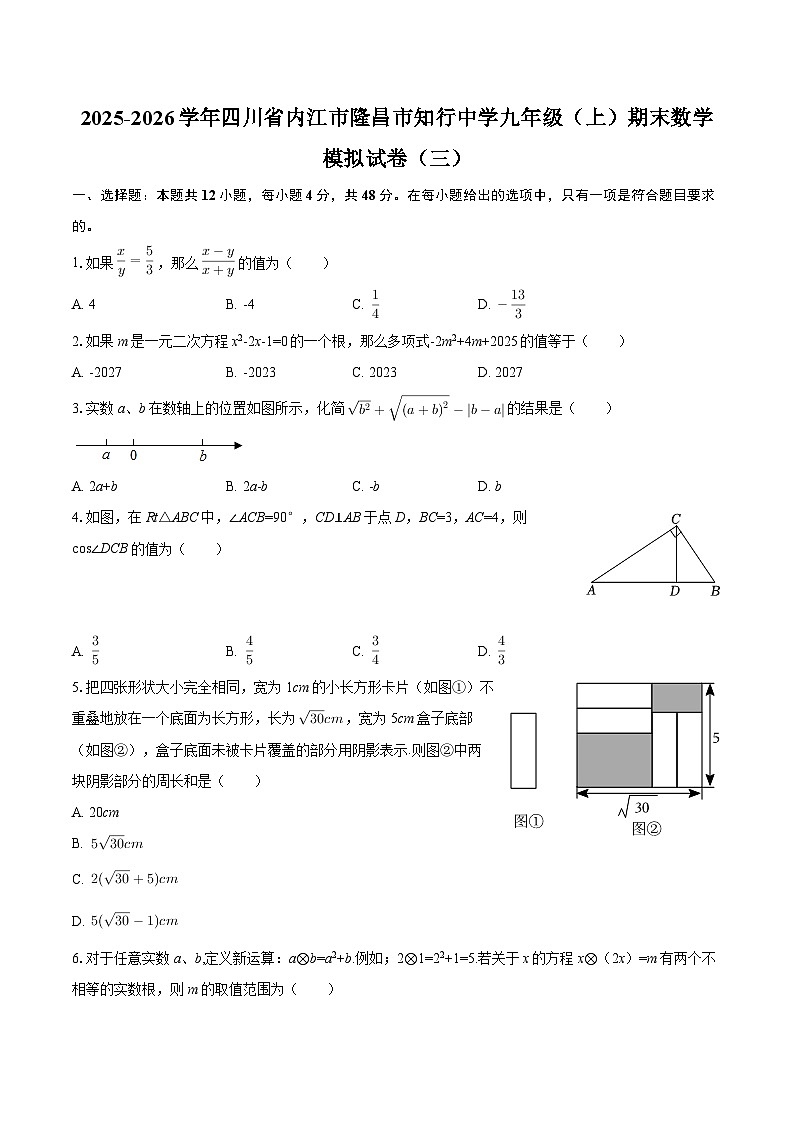 2025-2026学年四川省内江市隆昌市知行中学九年级(上)期末数学模拟试卷(三)-自定义类型第1页
