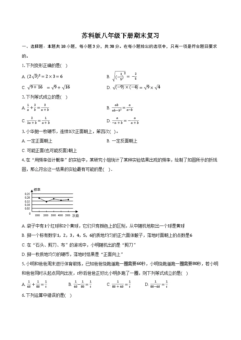 2023-2024学年苏科版八年级数学下册期末复习练习题(含答案+解析)第1页