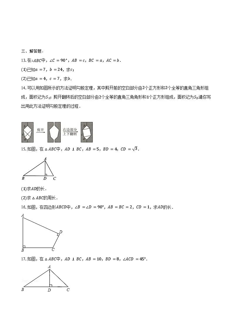17.1 勾股定理-同步训练 2024—2025学年人教版八年级数学下册(含答案+解析)第3页