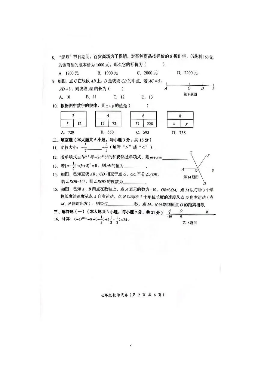 广东省汕头市澄海区2025-2026学年上学期七年级数学期末试题第2页