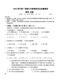 上海市青浦区2025年九年级上学期数学期末试卷