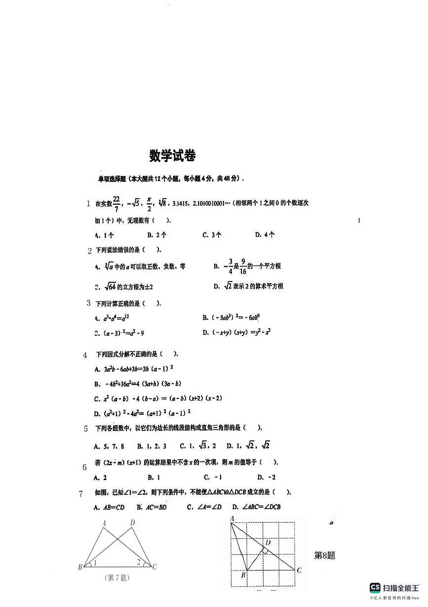 四川省眉山市洪雅县洪雅实验中学2024-2025学年八年级上学期期末数学试卷第1页