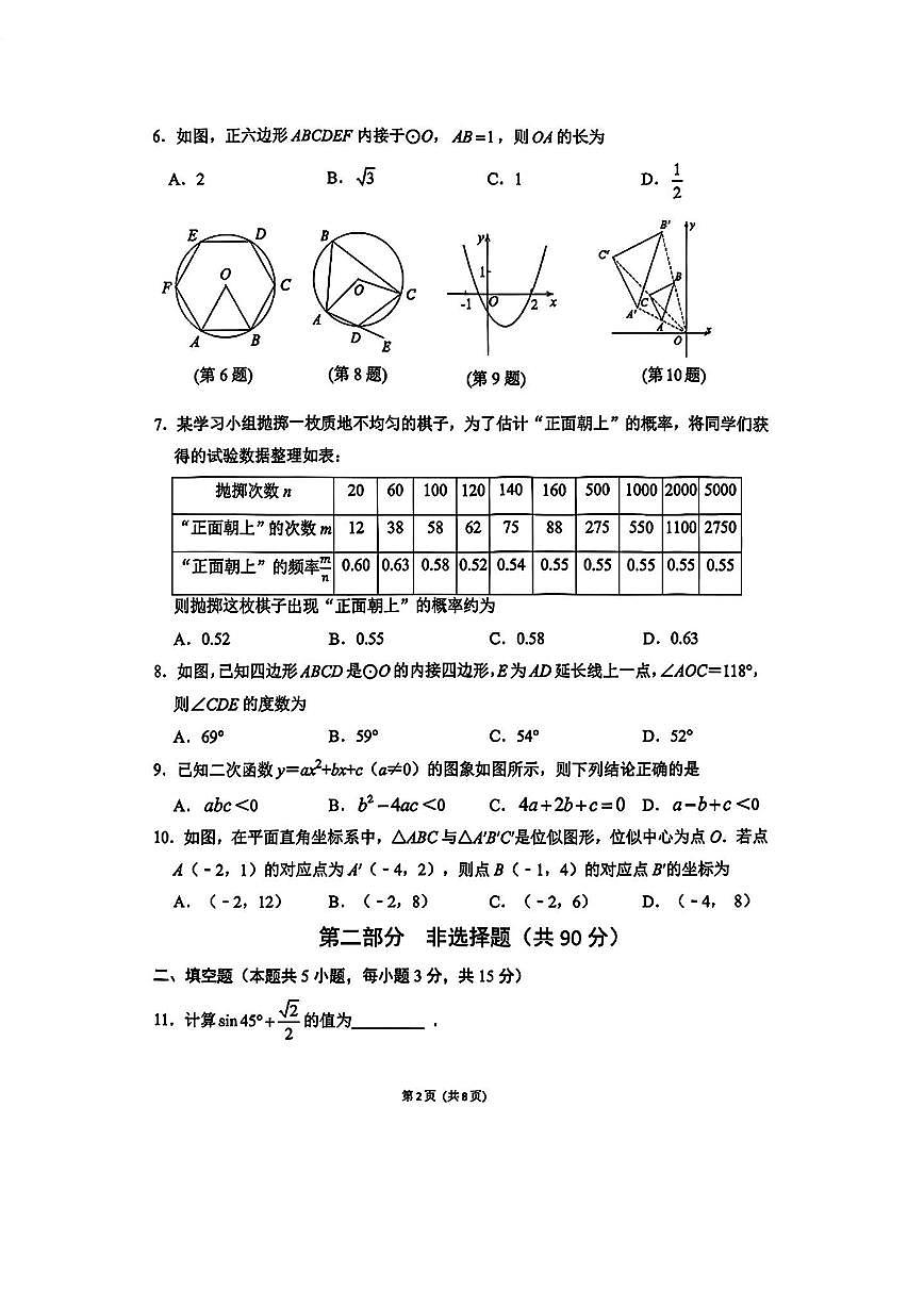 2025-2026学年辽宁省大连市中山区九上期末数学试卷(含答案)第2页