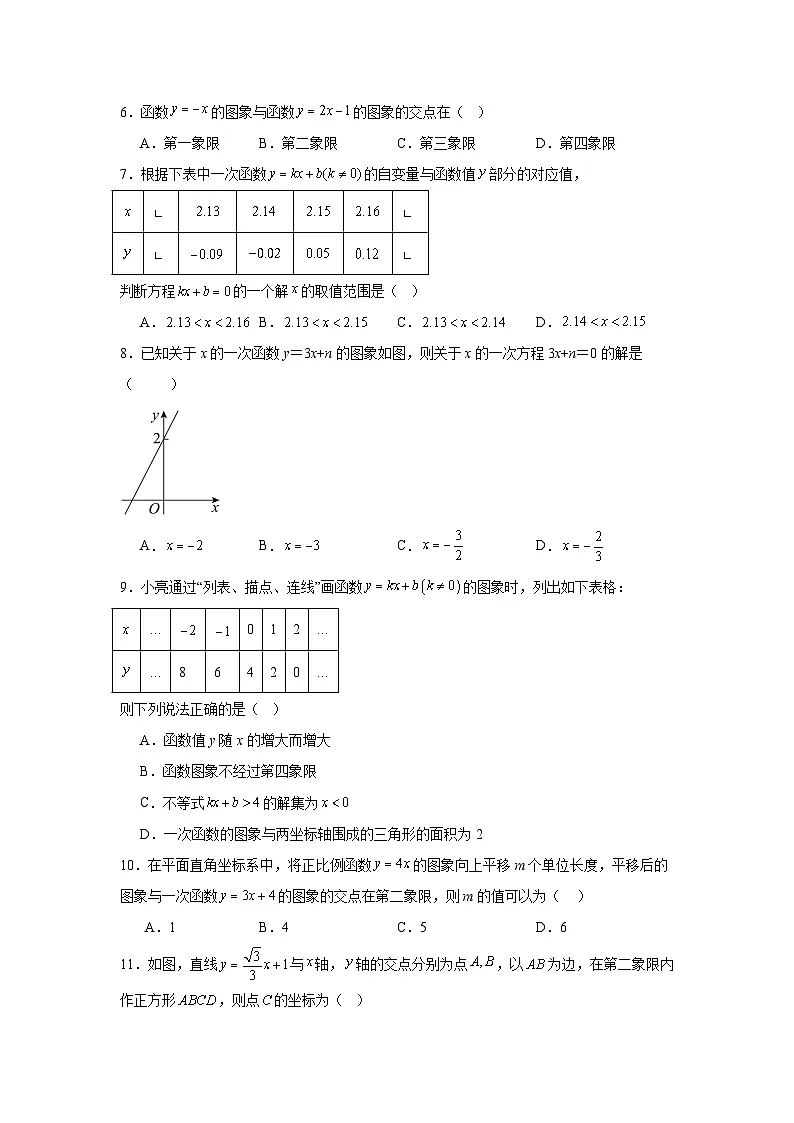 23.3一次函数与方程(组)、不等式同步练习(含解析)人教版数学八年级下册第2页
