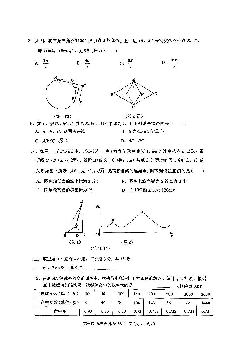 浙江省宁波市鄞州区13校联考2025-2026学年上学期九年级期末考试数学测试卷(含答案)26.1第2页