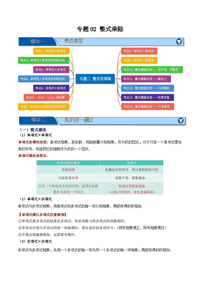 专题02 整式乘除【知识串讲+十四大考点】(解析版)第1页