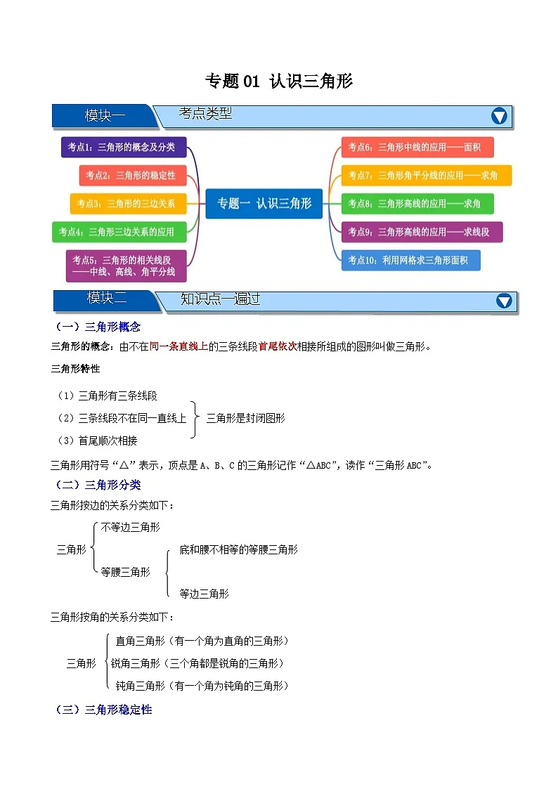 专题01 认识三角形【知识串讲+十一大考点】(解析版)第1页