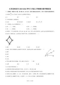 2025-2026学年江苏省南京市八年级上学期期末数学模拟卷（含答案）