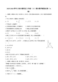 2025-2026学年上海市普陀区八年级（上）期末数学模拟试卷（A卷）-自定义类型