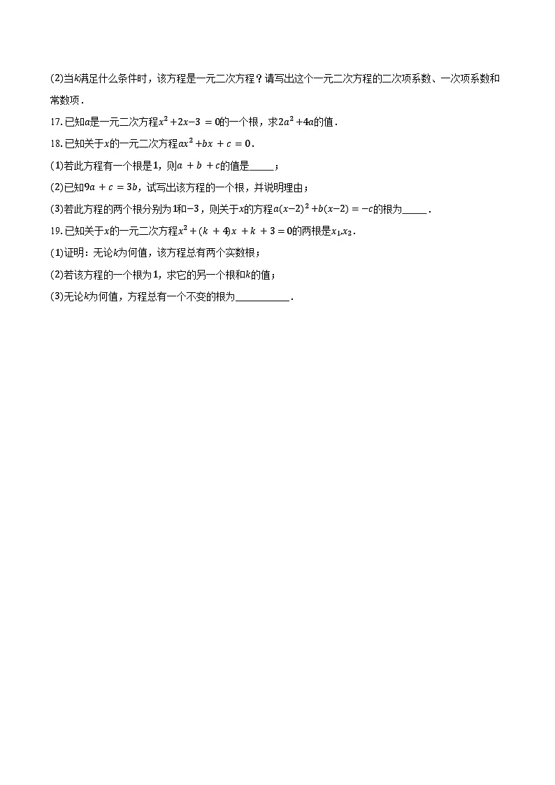 21.1 一元二次方程 练习题 2024-2025学年人教版九年级数学上册(含答案+解析)第2页