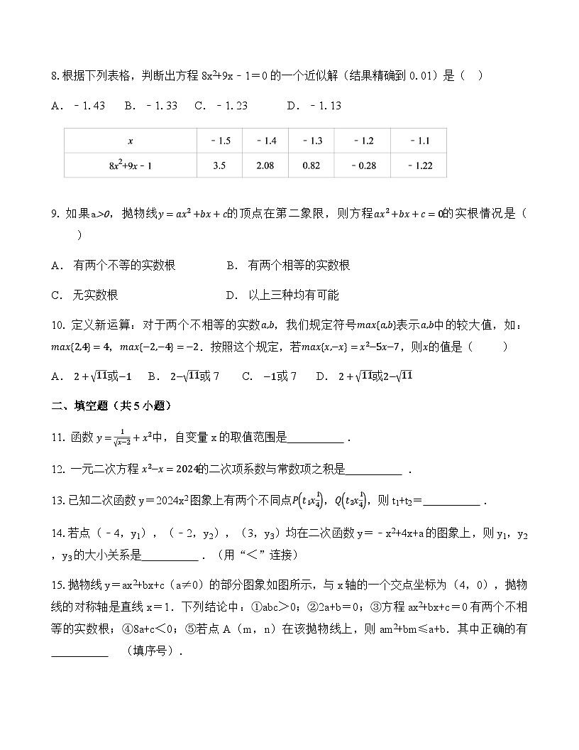 广东省中山市实验中学2025-2026学年九年级上学期数学10月月考试卷(含答案)第2页