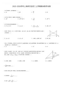 2025~2026学年上海闵行区初二上学期期末数学试卷（有答案解析）