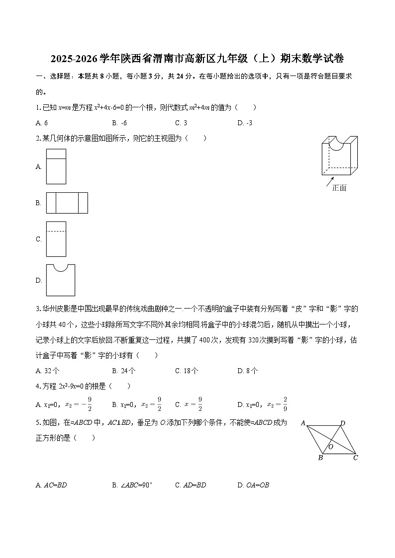 2025-2026学年陕西省渭南市高新区九年级(上)期末数学试卷-自定义类型第1页