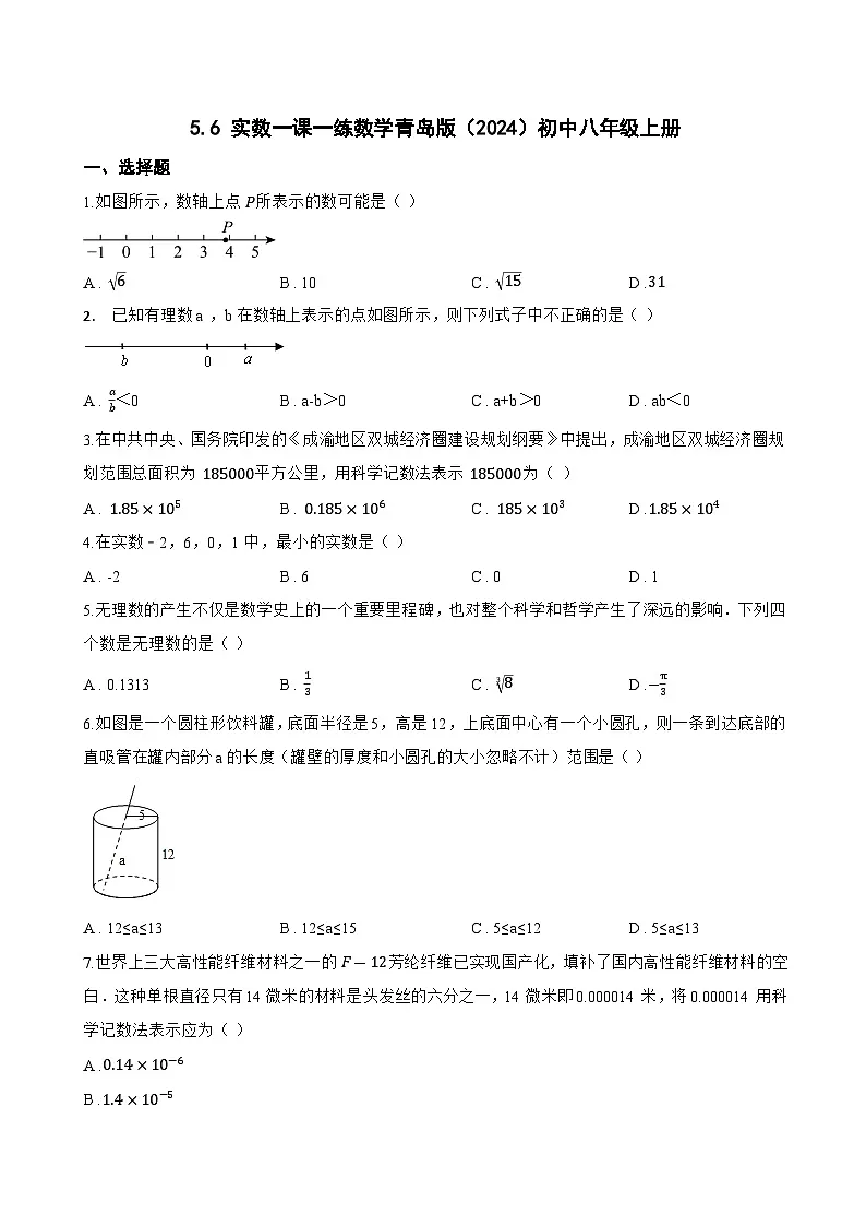 5.6 实数一课一练数学青岛版(2024)初中八年级上册第1页