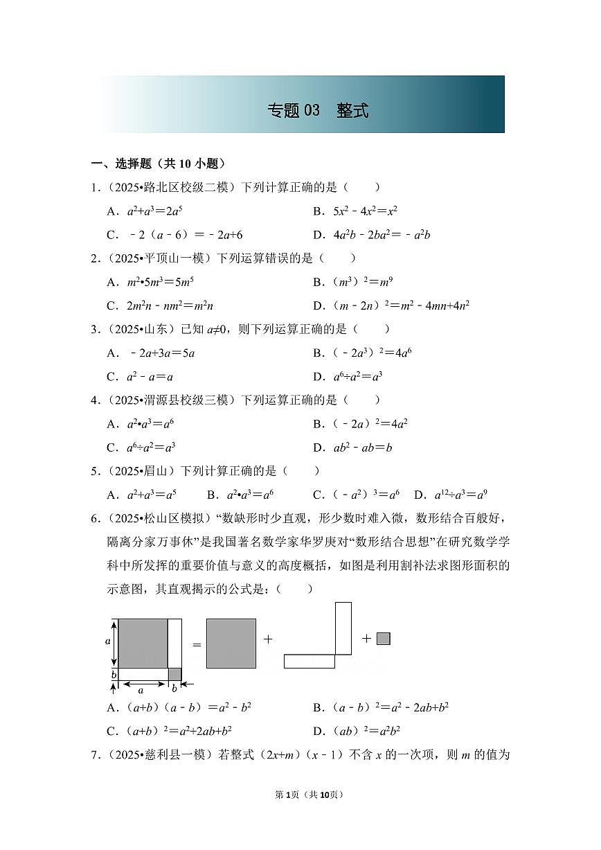 中考数学第一轮复习专题03 整式(专项练习含答案)第1页