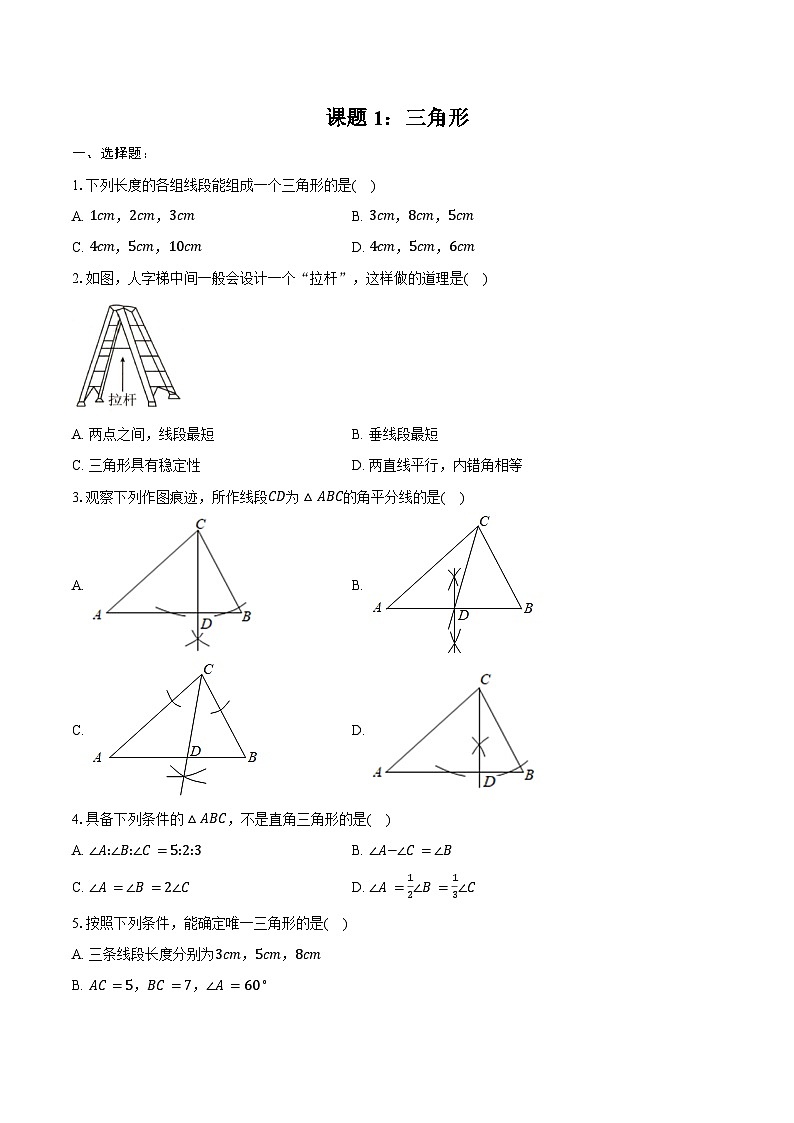 2025年山东中考数学一轮复习课题1: 三角形 练习题(含答案+解析)第1页