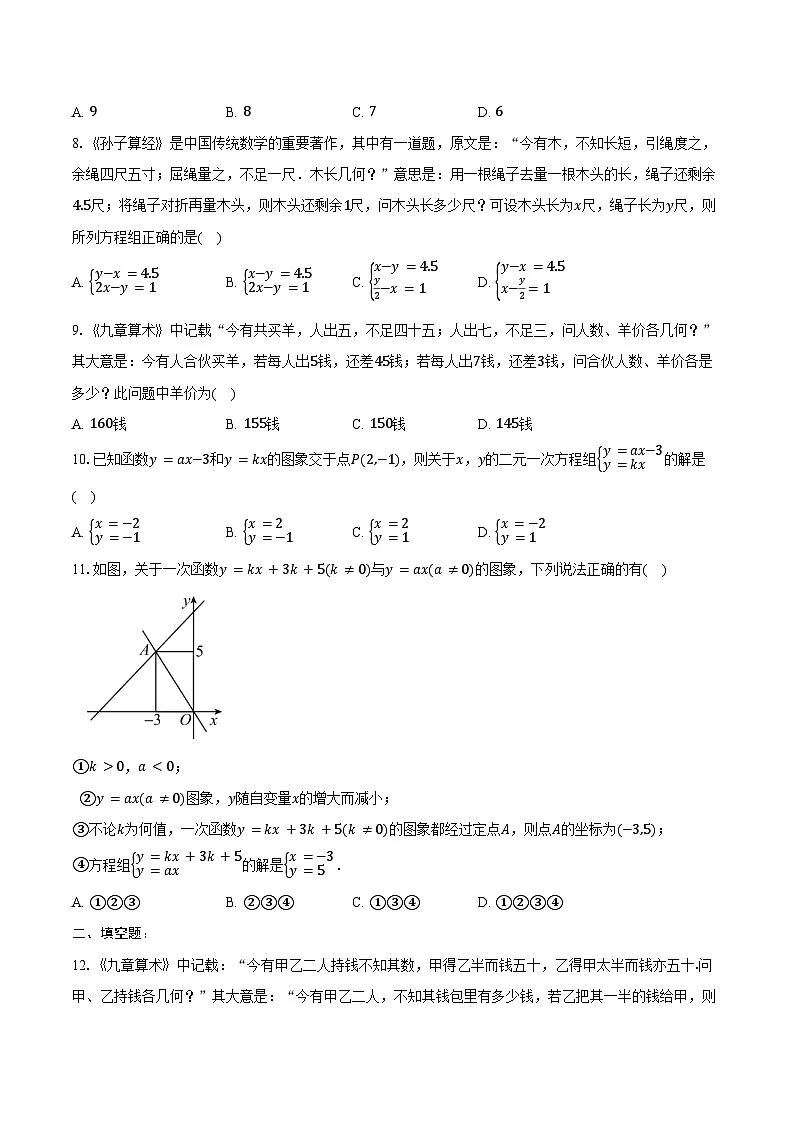 2025年山东中考数学一轮复习课题7:二元一次方程组 练习题(含答案+解析)第2页