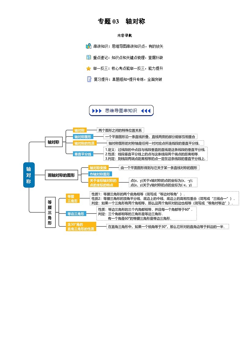 专题03 轴对称(6个知识点+10个核心考点+复习提升)(试题版)第1页