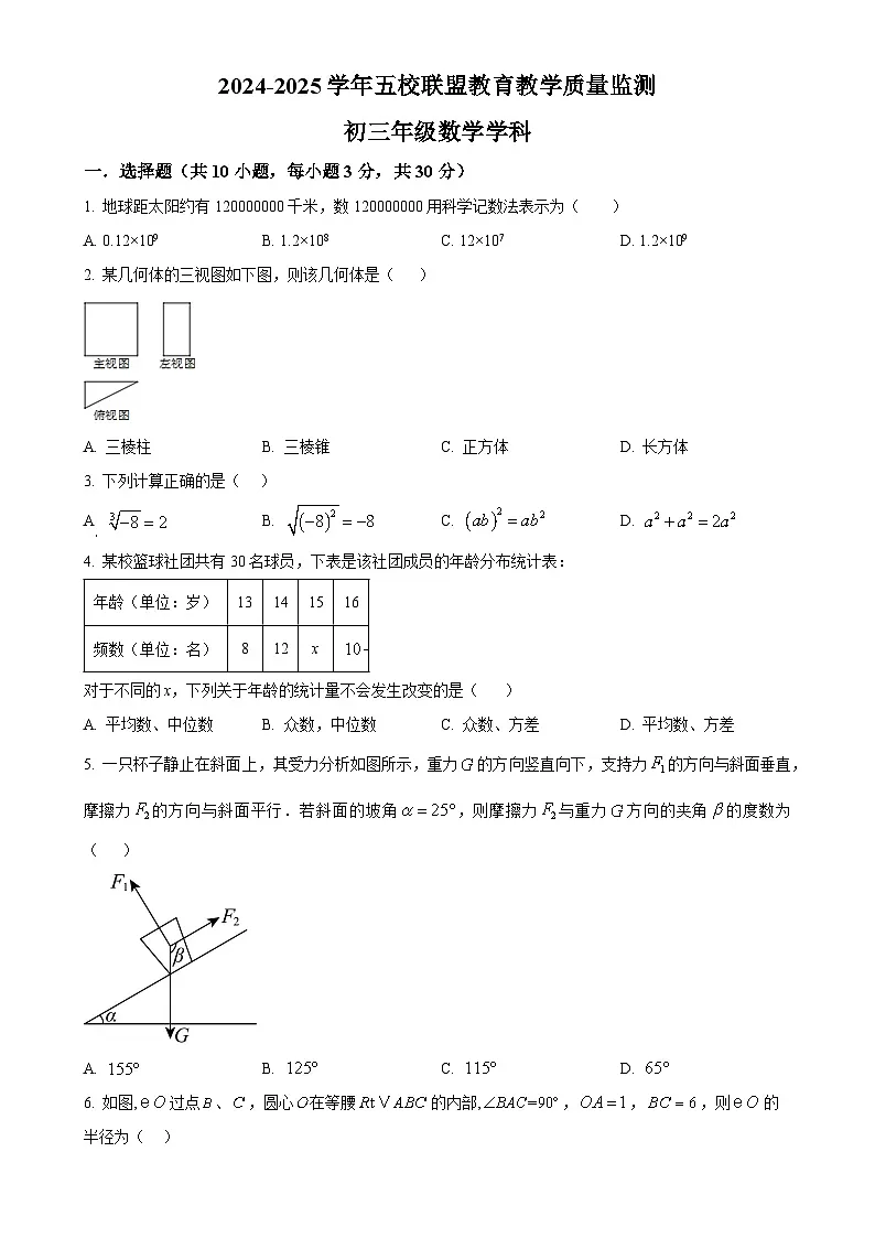 2025年广东省珠海市紫荆中学等五校联考中考一模数学试题(原卷版)-A4第1页