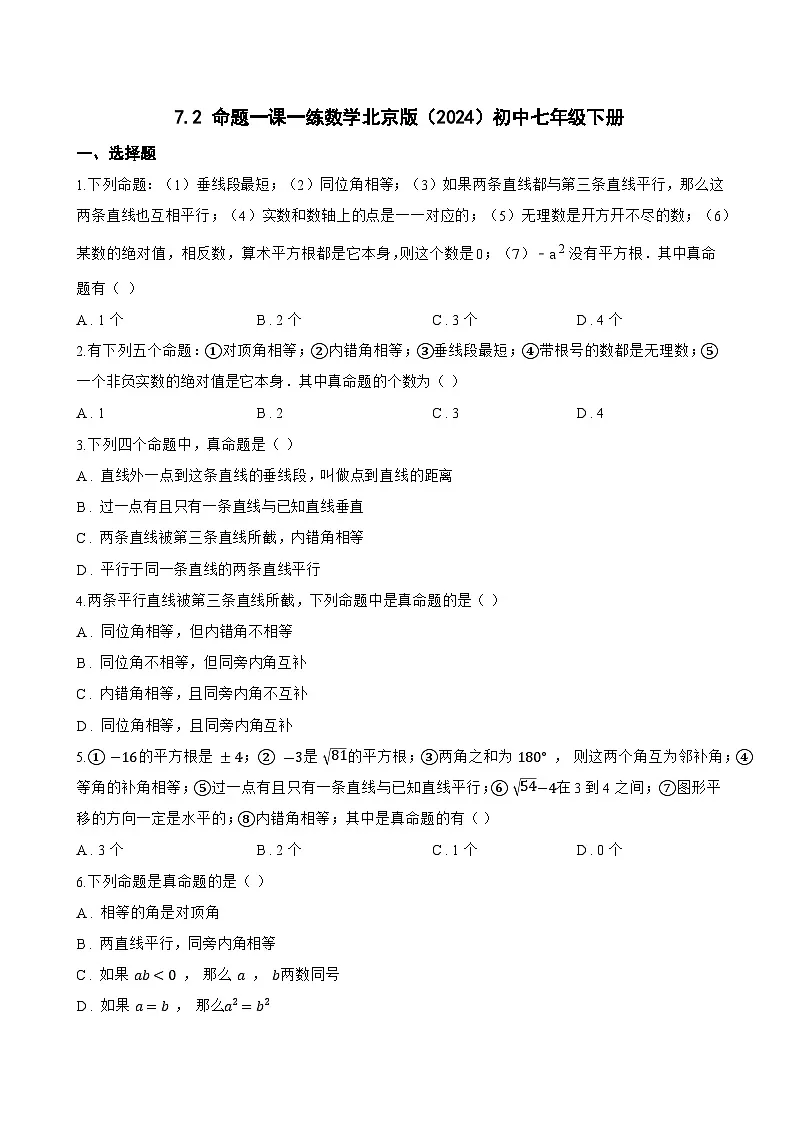 7.2 命题一课一练数学北京版(2024)初中七年级下册第1页