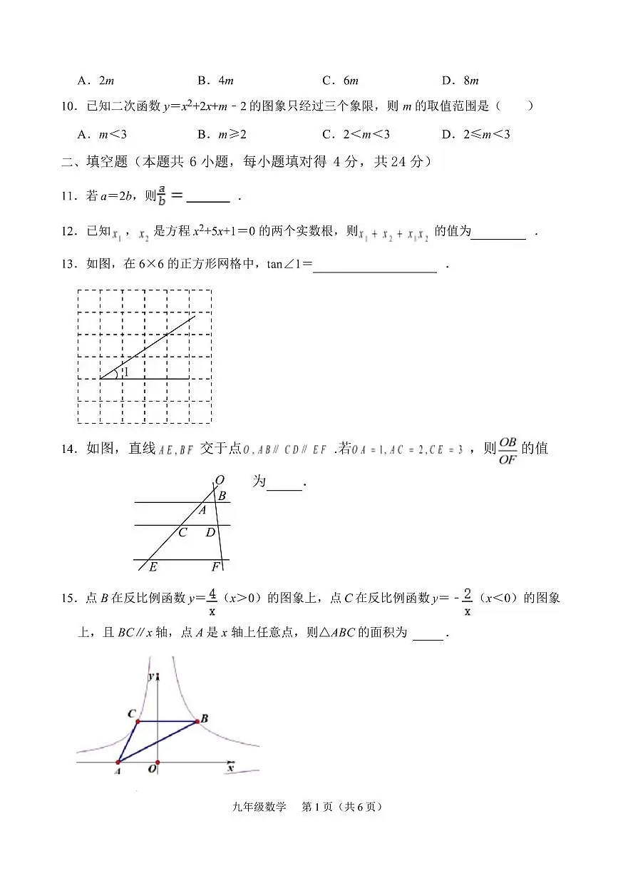 福建省漳州市平和县2025-2026学年九年级上学期期末质量检测数学试卷含答案第3页