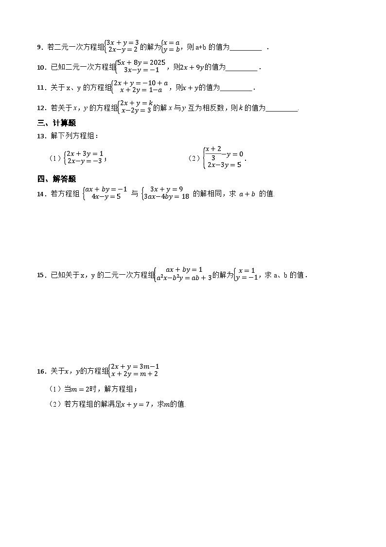 第六章二元一次方程组强化训练2025-2026学年华东师大版数学七年级下册(含答案)第2页