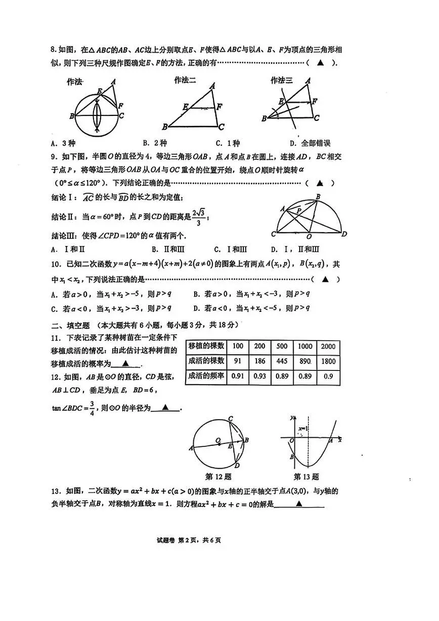 浙江省嘉兴一实学校2025--2026学年上学期九年级数学一月月考(无答案)试卷第2页