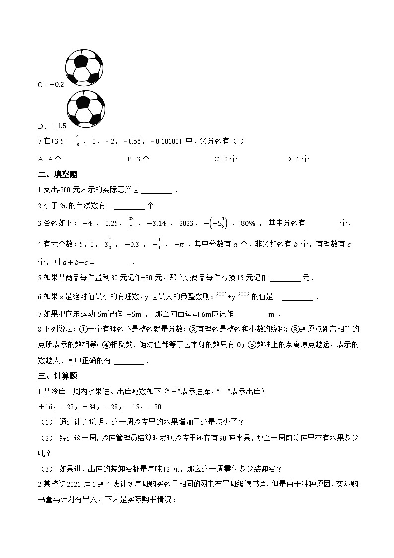 1.1 正数和负数一课一练数学人教版(2024)初中七年级上册(无答案)第2页