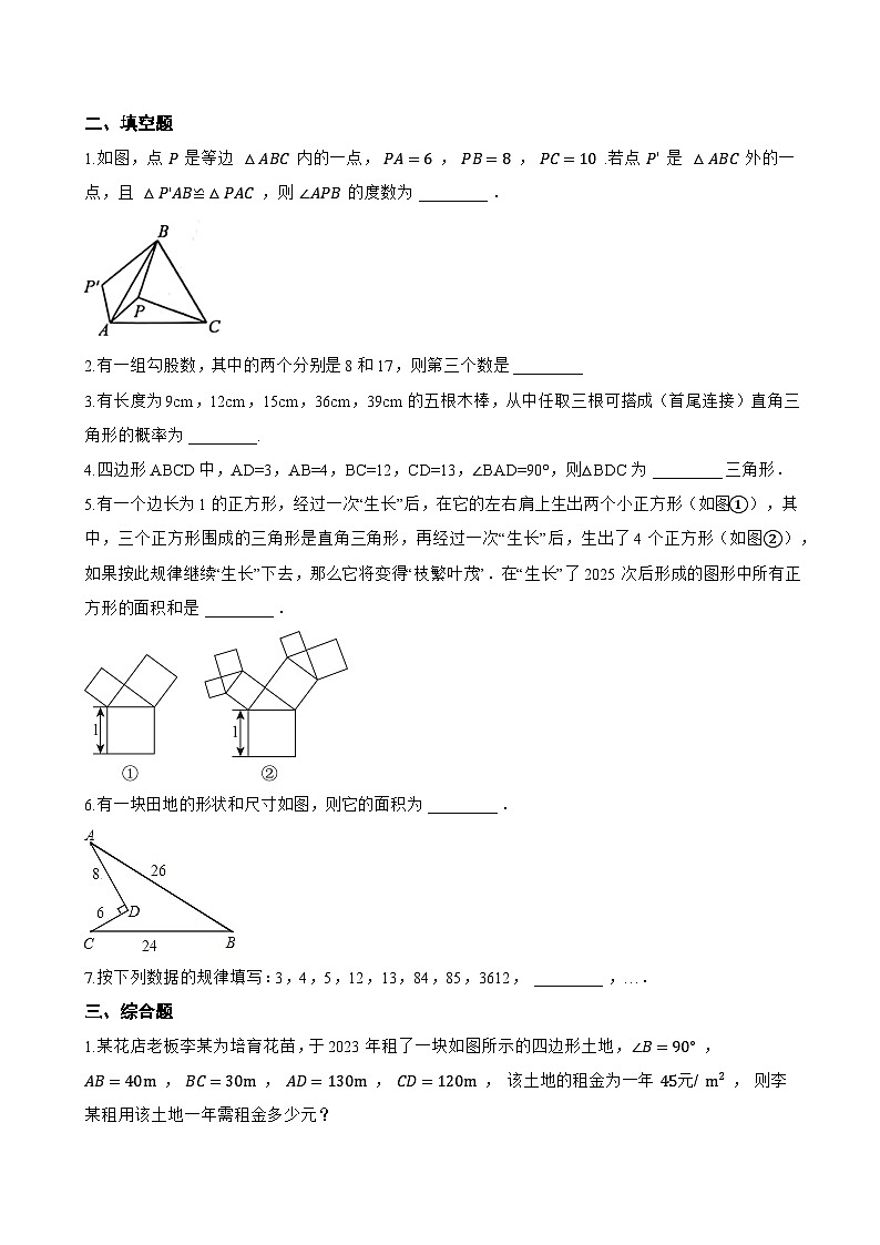 2 一定是直角三角形吗一课一练数学北师大版(2024)初中八年级上册(无答案)第2页