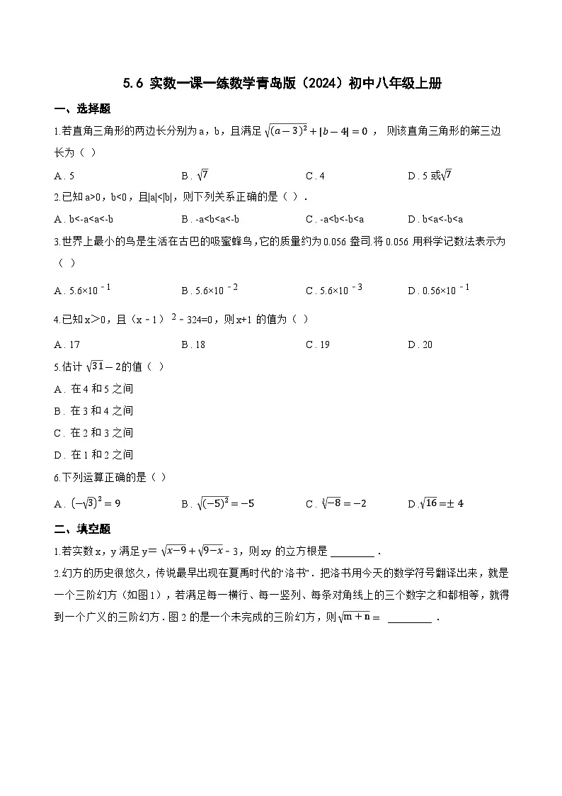 5.6 实数一课一练数学青岛版(2024)初中八年级上册(无答案)第1页