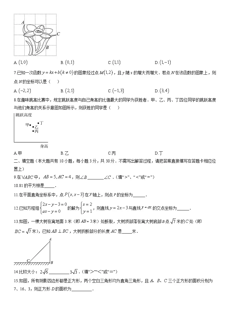 2025-2026学年江苏省扬州市邗江区八年级上学期期末考试数学试卷(学生版)第2页