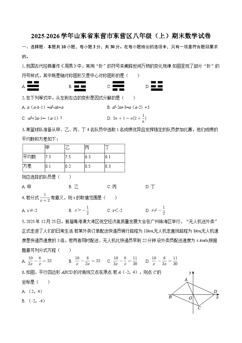 2025-2026学年山东省东营市东营区八年级(上)期末数学试卷-自定义类型第1页