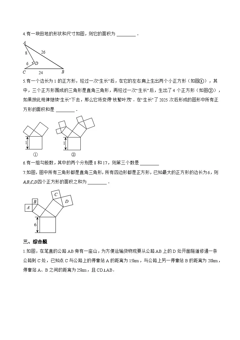 2 一定是直角三角形吗一课一练数学北师大版(2024)初中八年级上册(无答案)第2页