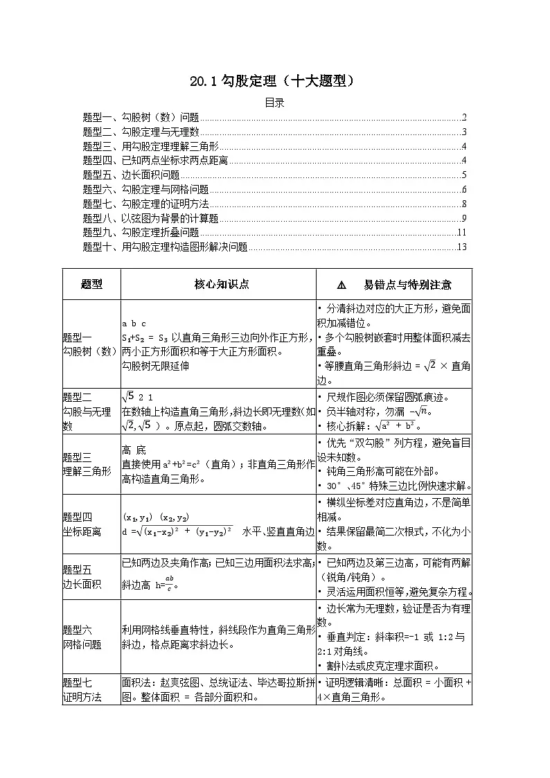 2025-2026下学年八年级数学下册20.1勾股定理(十大题型)(原卷版)第1页