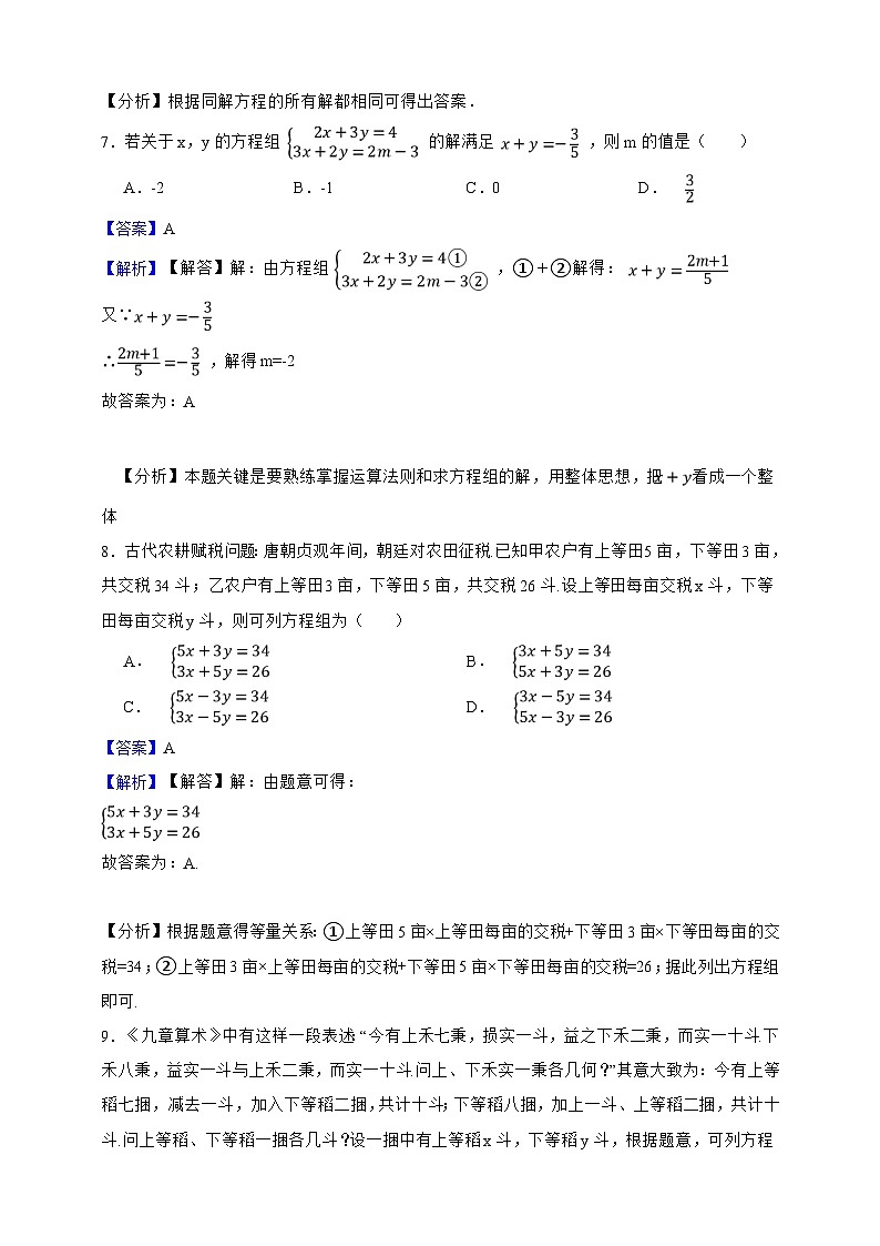 第9章 二元一次方程组 单元专项巩固卷(解析版)第3页