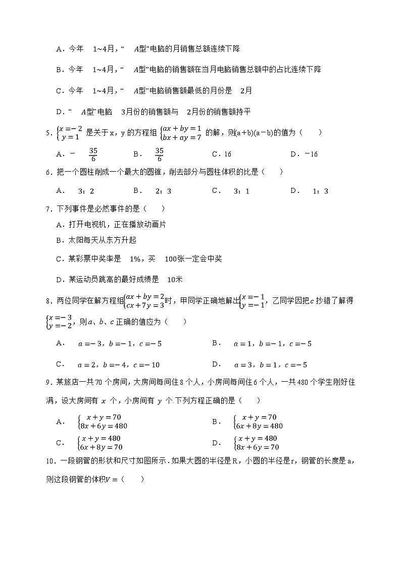 上海市数学2024—2025学年六年级下册期末真题汇编培优卷(原卷版)第2页