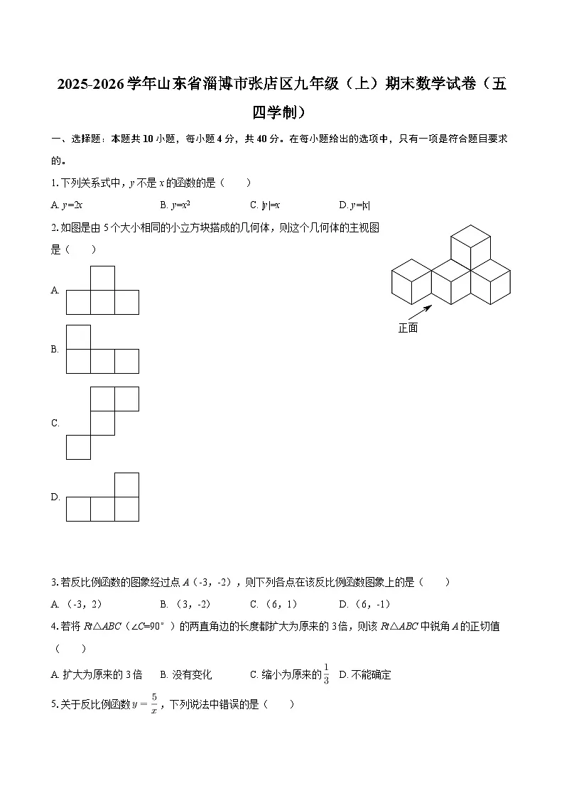 2025-2026学年山东省淄博市张店区九年级(上)期末数学试卷(五四学制)-自定义类型第1页