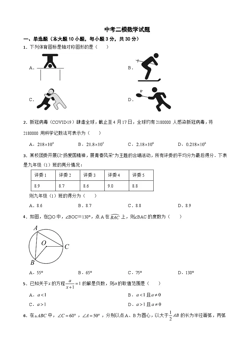 广东省清远市清新区2026年中考二模数学试题附答案第1页