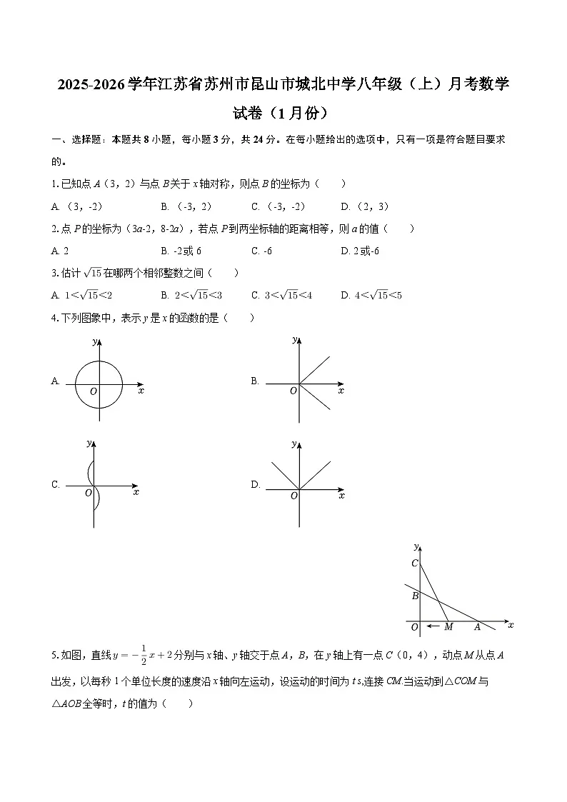 2025-2026学年江苏省苏州市昆山市城北中学八年级(上)月考数学试卷(1月份)-自定义类型第1页