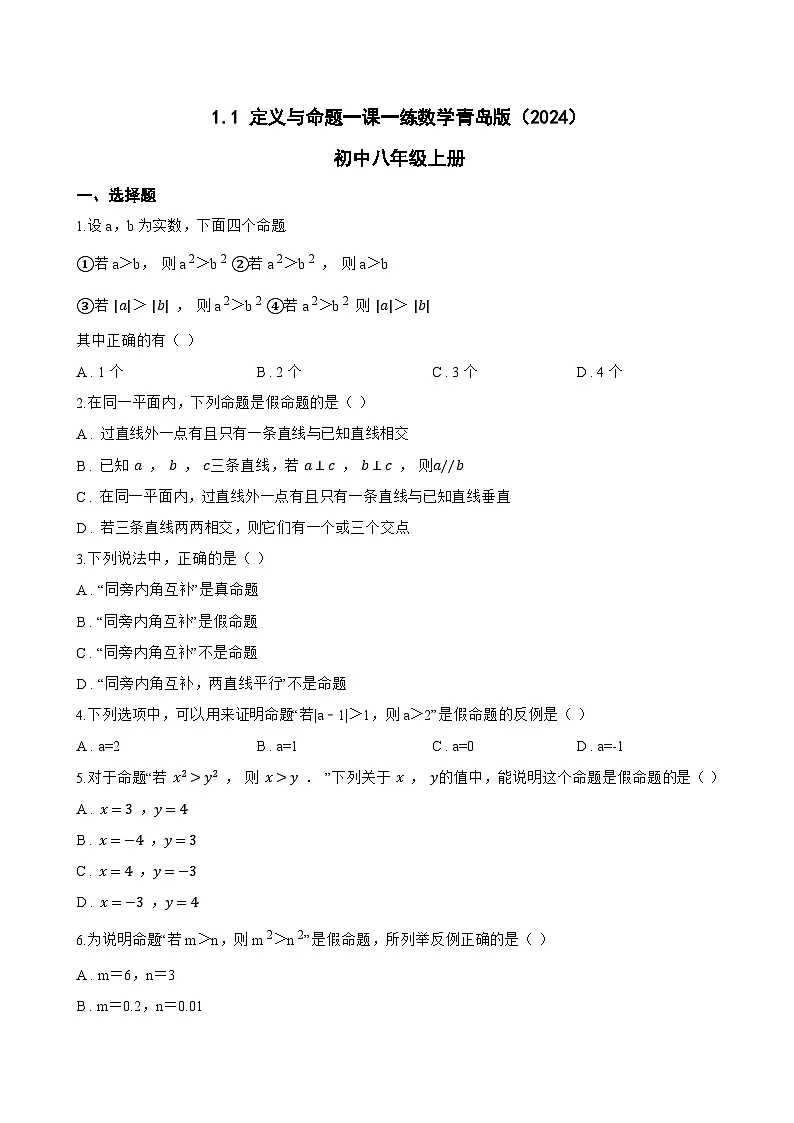 1.1 定义与命题一课一练数学青岛版(2024)初中八年级上册(无答案)第1页