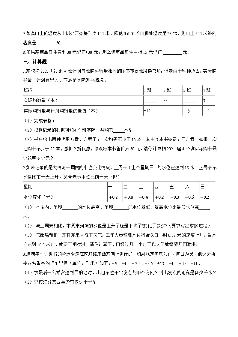 2.1 正数与负数一课一练数学苏科版(2024)初中七年级上册(无答案)第2页