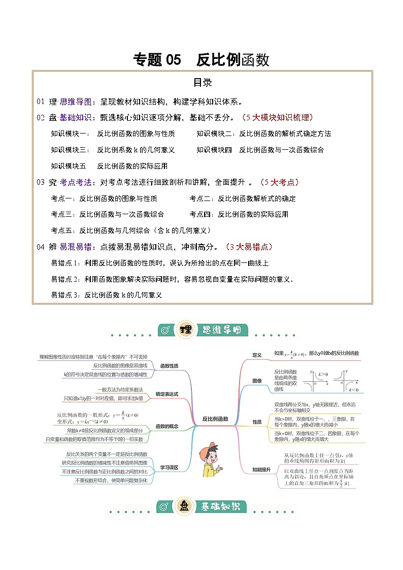 专题05 反比例函数(5大模块知识梳理+5大考点+3大易错点)原卷版第1页