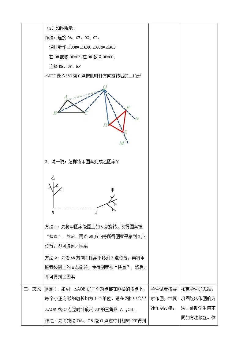 3.2图形的旋转(旋转作图)表格式教学设计 2025-2026学年北师大版八年级数学下册第3页