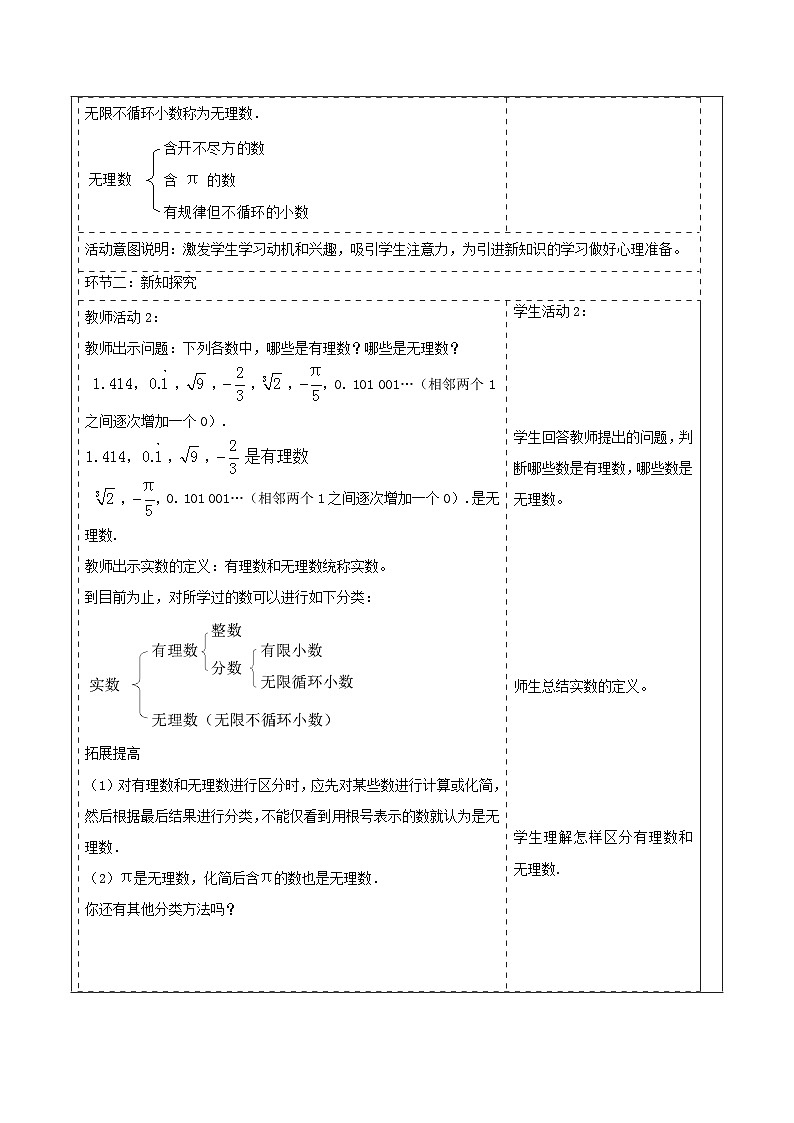 2.3.1 认识实数 教学设计(表格式) 2025-2026学年春湘教版数学七年级下册第2页