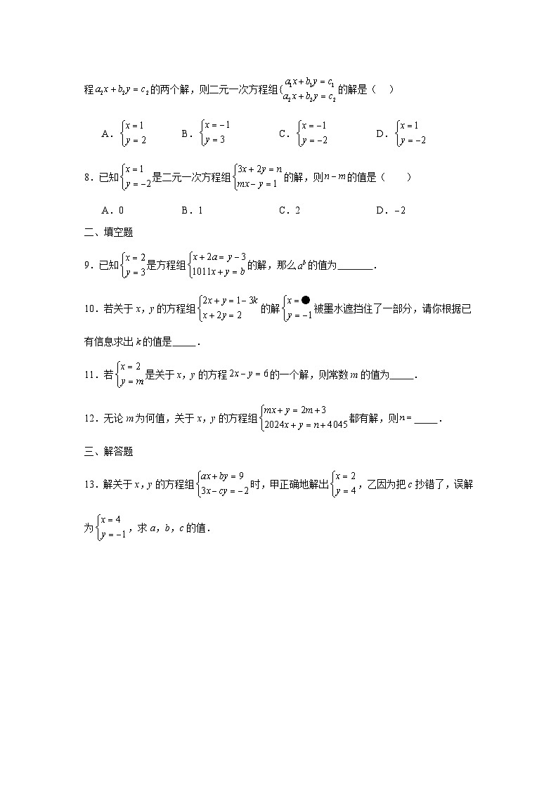 2.2二元一次方程组和它的解课后培优提升训练浙教版2025—2026学年七年级数学下册第2页