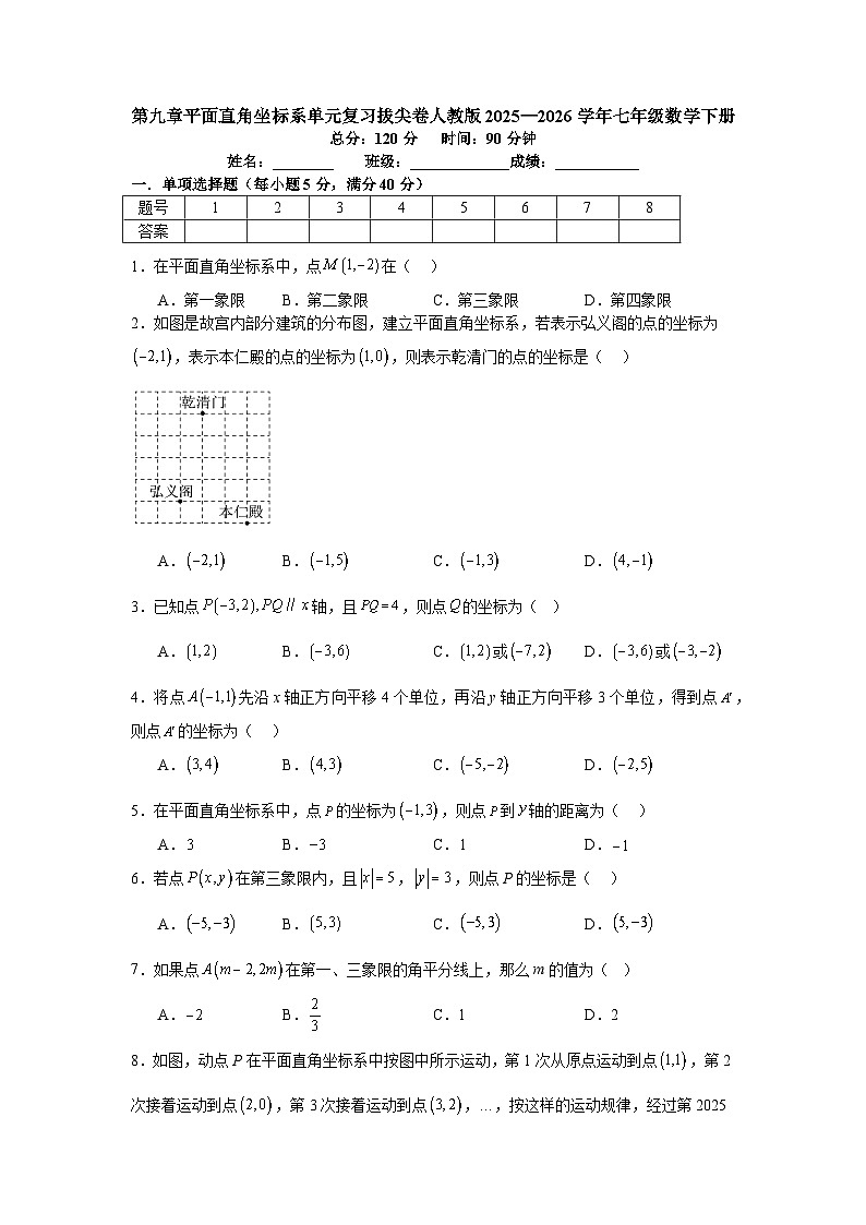 第九章平面直角坐标系单元复习拔尖卷人教版2025—2026学年七年级数学下册第1页