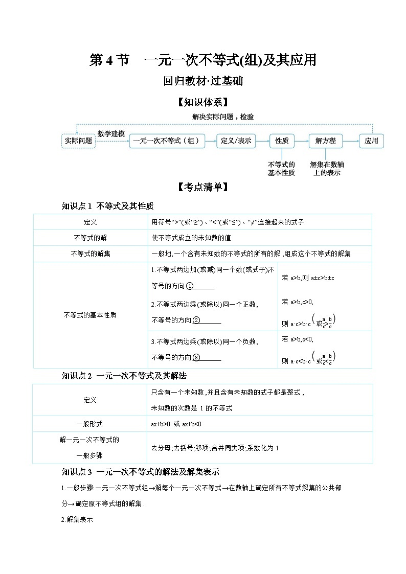 第二章 方程(组)与不等式(组) 第4节 一元一次不等式(组)及其应用 学案(含答案)2026年中考数学人教版一轮复习第1页