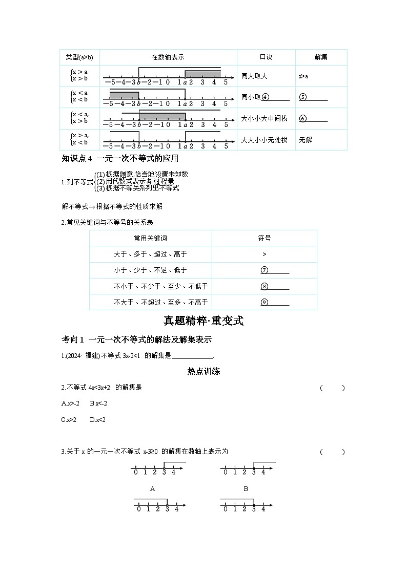 第二章 方程(组)与不等式(组) 第4节 一元一次不等式(组)及其应用 学案(含答案)2026年中考数学人教版一轮复习第2页