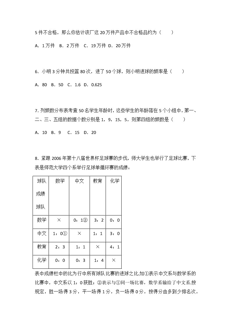 初中数学苏科版九年级下第8章 统计和概率的简单应用测试卷(1)第2页