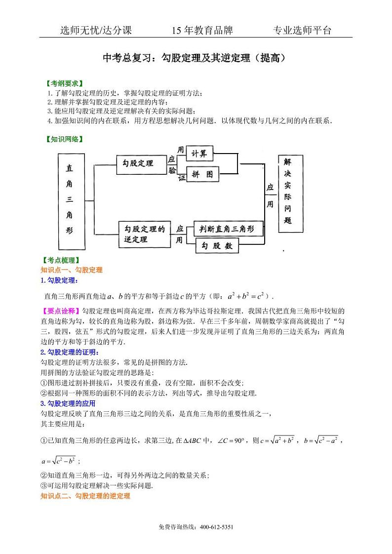 数学中考总复习:勾股定理及其逆定理--知识讲解(提高)01